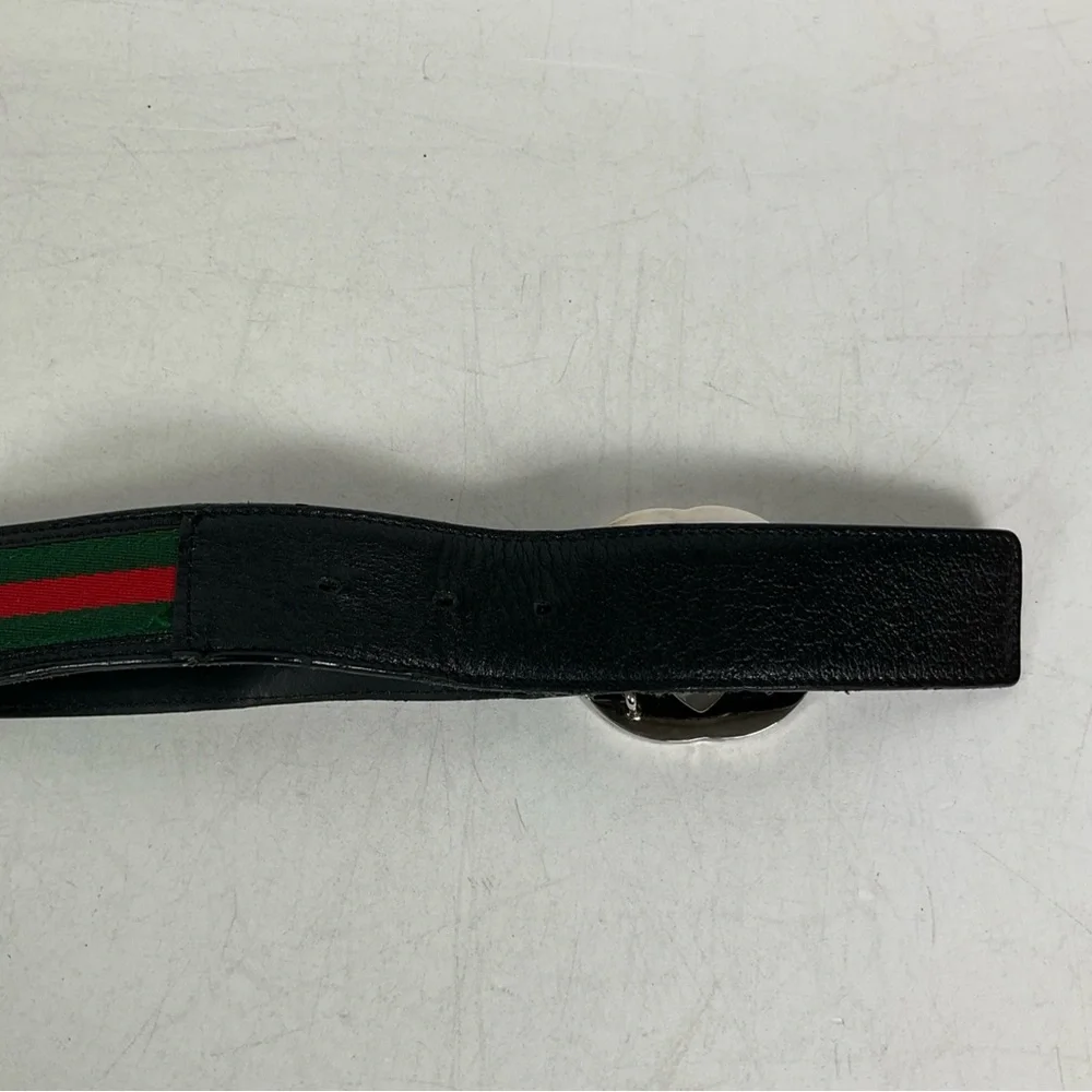 Gucci Web Green/Red Canvas Silver Interlocking G Buckle Belt 100/40